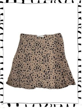 Abercrombie & Fitch Tan Mini Skirt with Black Spot Print and Ruffle Hem